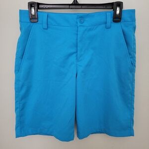 Under Armour Boy Youth Large 9" Inseam Shorts Golf Adjustable Waist Pockets Teal